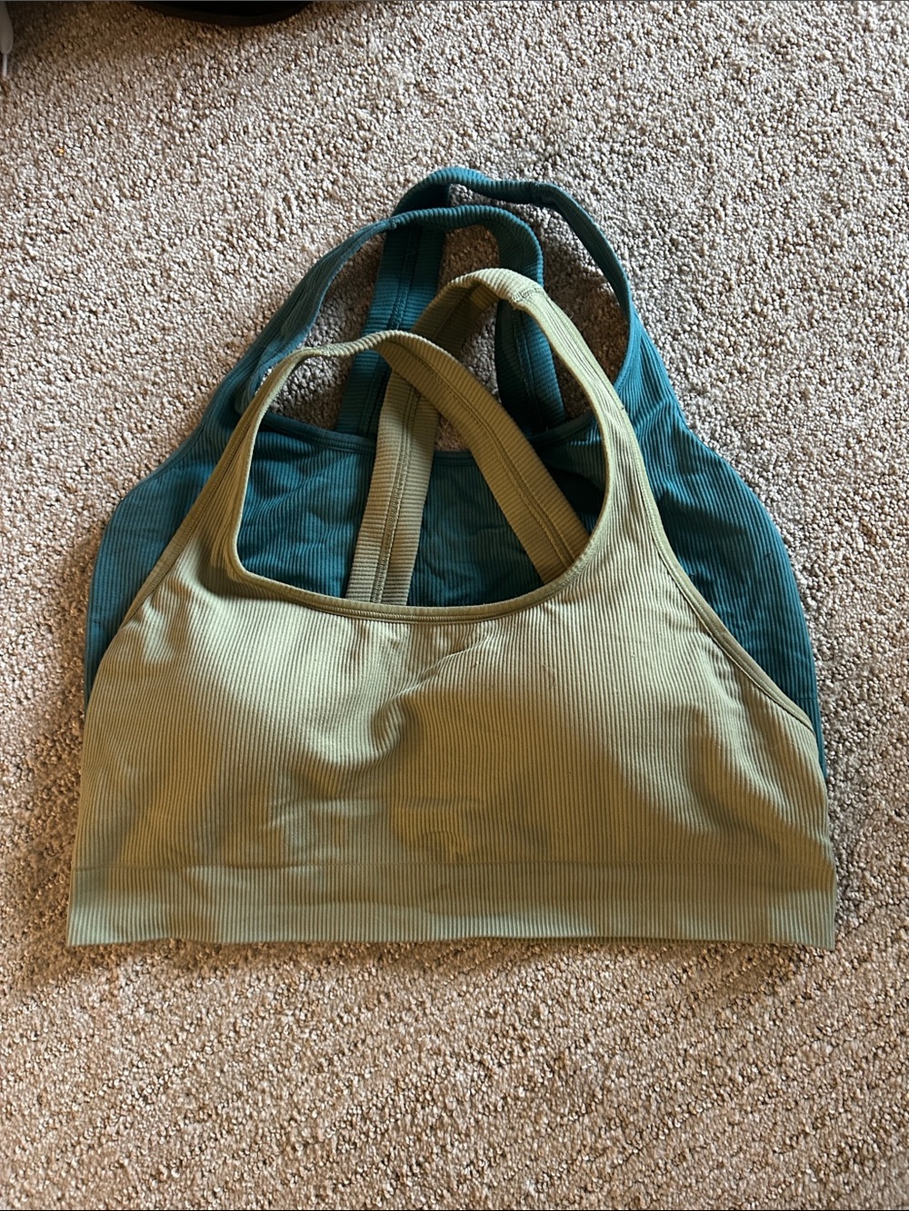 Athleta Ribbed Scoop Neck Sports Bralette - Olive and Teal